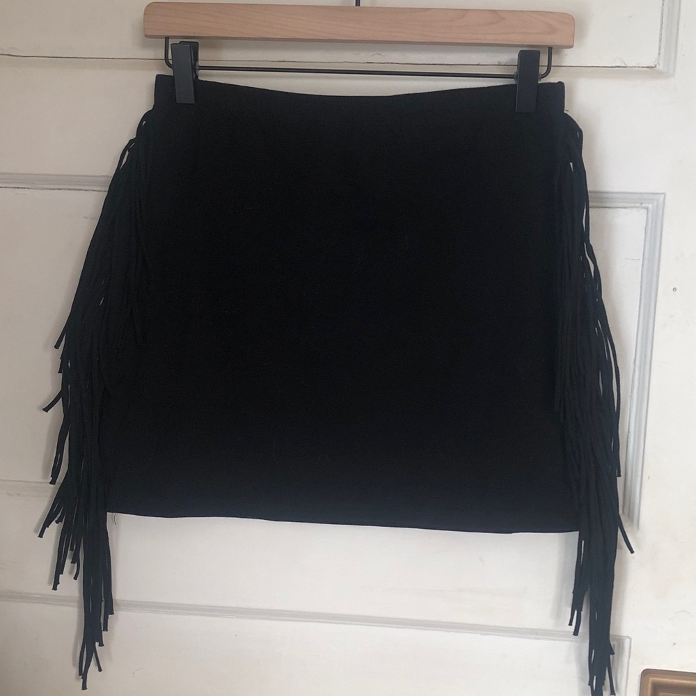 Black Fringe Mini Skirt - Women's Stylish Fringe Detail